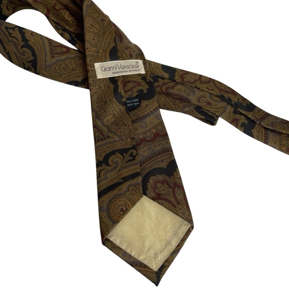 Men’s Vintage Gianni‎ Versace Designer Paisley Patterned Tie - Brown *L0193 - Picture 2 of 2